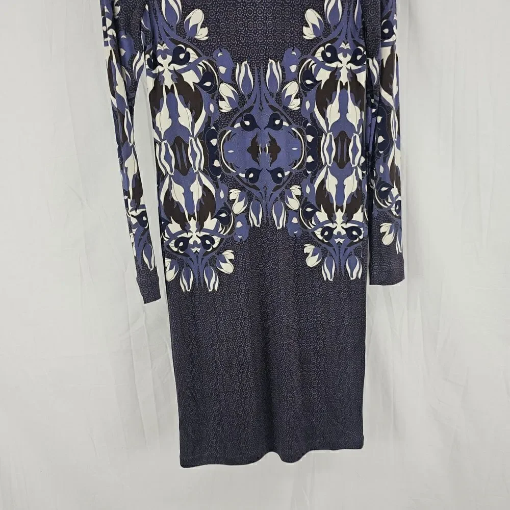 Tory Burch Flavia Blue Multicolored Long Sleeve Silk Dress Size Small